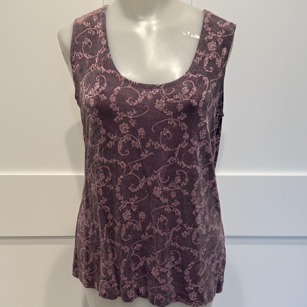 Weekenders Plum Floral Scroll‎ Boho Knit Tank Top Size M Made in USA Layering